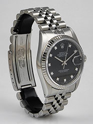 Rolex Oyster Perpetual DateJust 16234 - Gloss Black Factory Diamond Dial