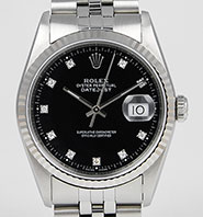 Rolex Oyster Perpetual DateJust 16234 - Gloss Black Factory Diamond Dial