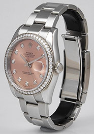 Rolex Oyster Perpetual DateJust 116244 - Salmon Pink Factory Diamond-Set Dial Bezel