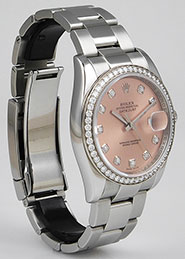 Rolex Oyster Perpetual DateJust 116244 - Salmon Pink Factory Diamond-Set Dial Bezel