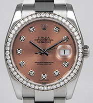 Rolex Oyster Perpetual DateJust 116244 - Salmon Pink Factory Diamond-Set Dial Bezel