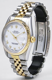 Rolex Oyster Perpetual 18K/SS DateJust 16233 White Roman Numeral Dial