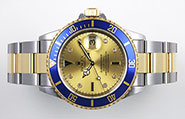 Rolex Oyster Perpetual Submariner 18K/SS Champagne Serti Dial Blue Bezel 16613