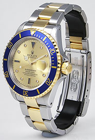 Rolex Oyster Perpetual Submariner 18K/SS Champagne Serti Dial Blue Bezel 16613