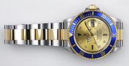 Rolex Oyster Perpetual Submariner 18K/SS Champagne Serti Dial Blue Bezel 16613