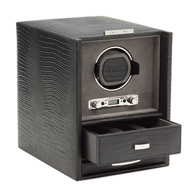 Wolf Blake Single Watch Winder In Black Tejus Reptile Embossed Leather