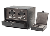 Wolf Blake Double Watch Winder In Black Tejus Reptile Embossed Leather