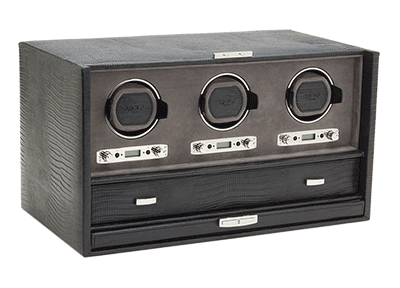 Wolf Blake Triple Watch Winder In Black Tejus Reptile Embossed Leather